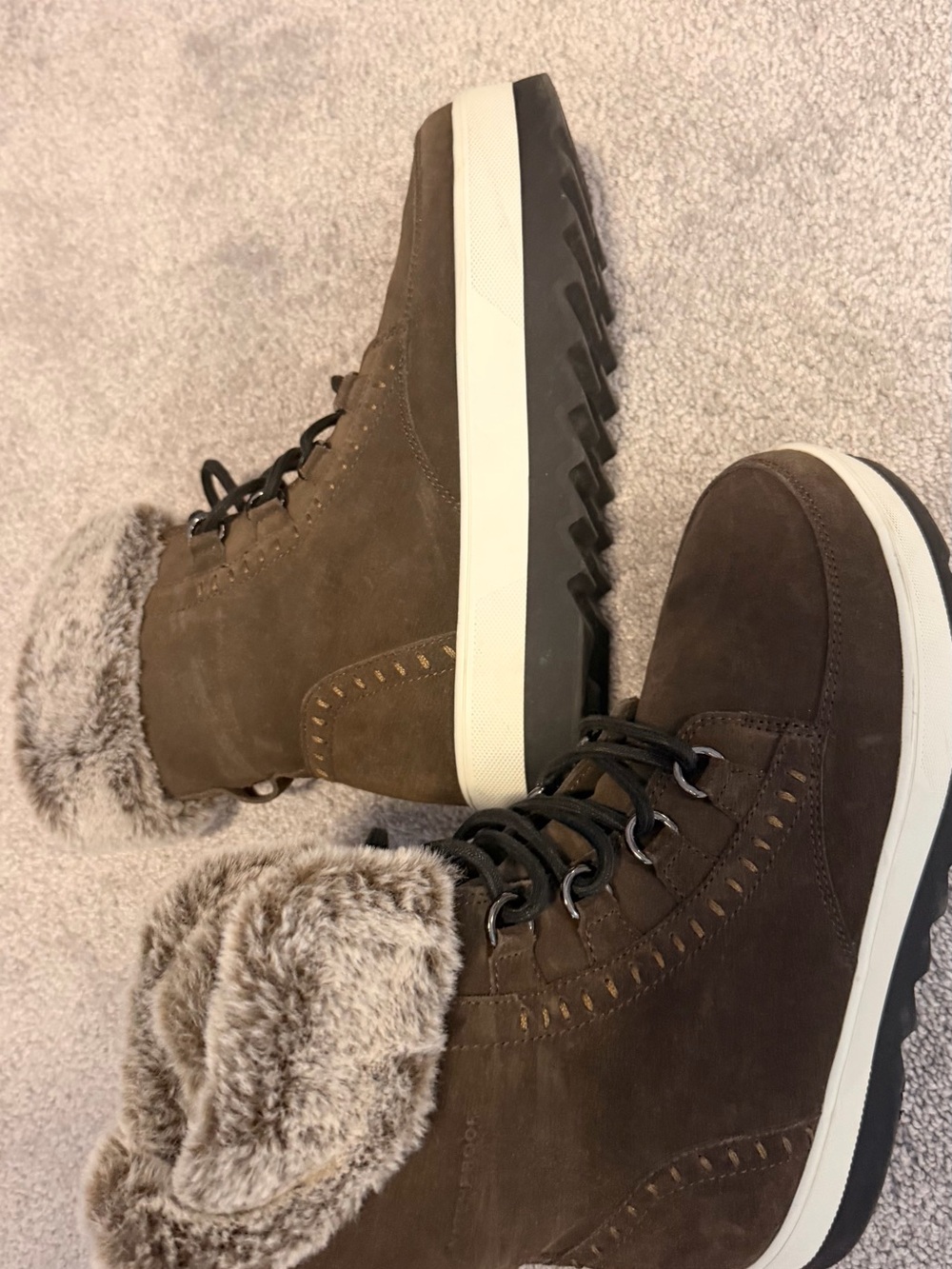 Cougar Brown Suede Fur-Trim Lace-Up Men's Boots
